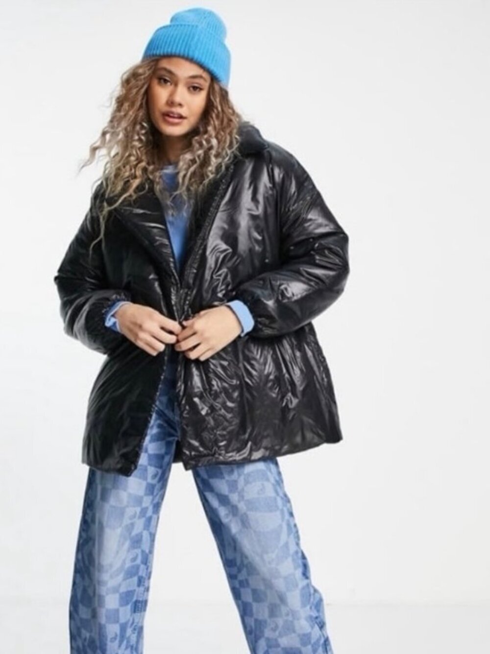 NWOT ASOS Collusion Oversized Black Nylon Wadded Puffer Jacket Women’s US 10